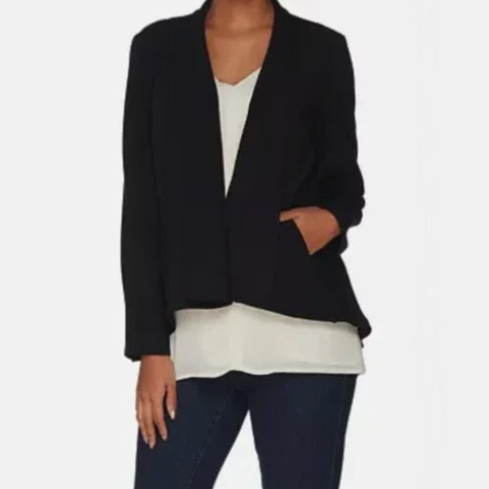 H Halston Black Drape Collar Open Front Blazer S Quiet Luxury Design